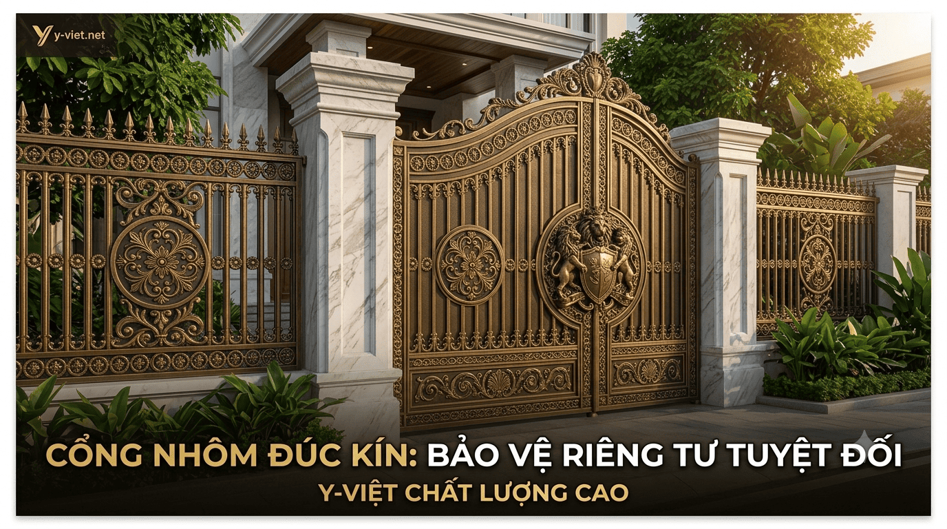 Mẫu Cổng Nhôm Đúc Kín Bảo Vệ Riêng Tư Tuyệt Đối Cho Gia Chủ